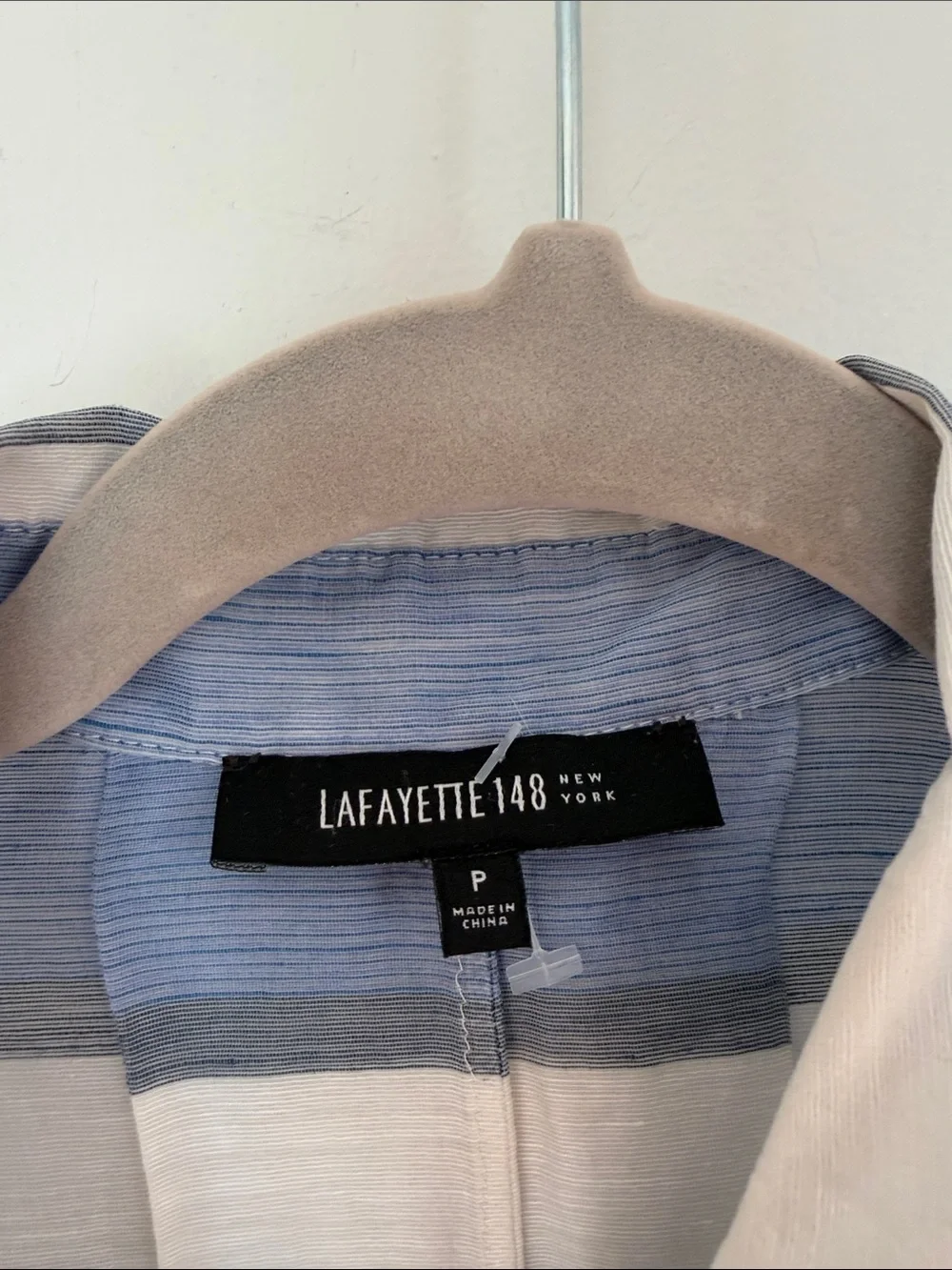 Lafayette 148 Stripe Button Down Shirt White Blue Linen silk long sleeve P - Picture 2 of 7